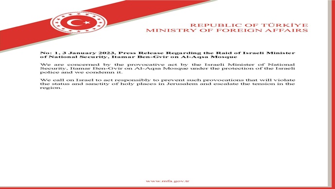 Press Release Regarding the Raid of Israeli Minister of National Security, Itamar Ben-Gvir on Al-Aqsa Mosque